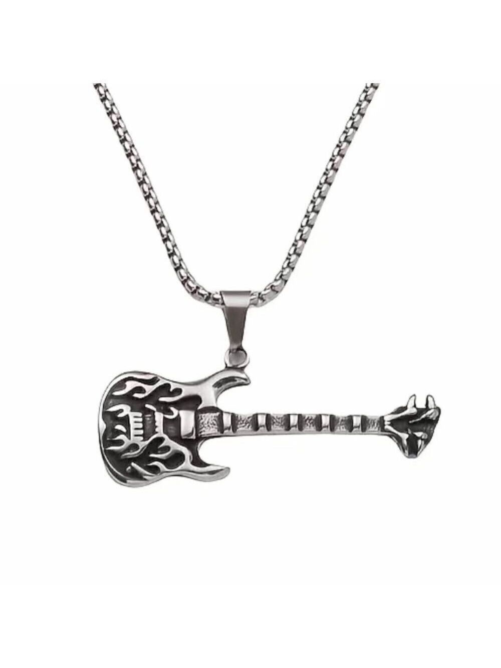 Flaming Guitar Rocker Necklace and Pendant #857